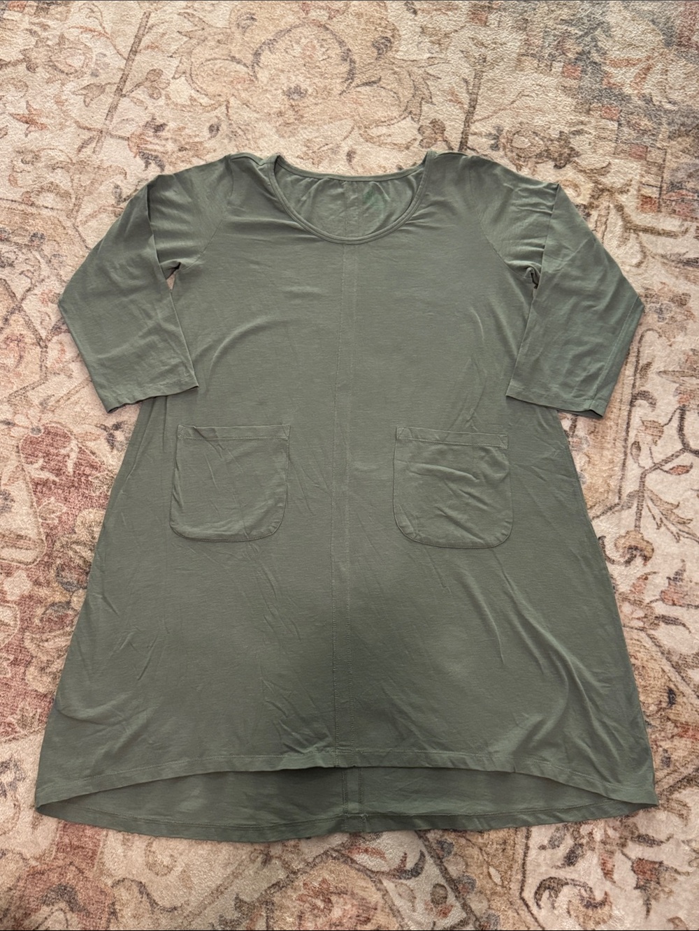 Kate Quinn Olive Green 3/4 Sleeve Scoop Neck Pocket Dress